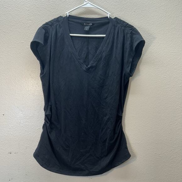 Athleta Outbound V Neck Tee Short Sleeve T-Shirt SZ L basic Minimalist Black - Picture 1 of 4